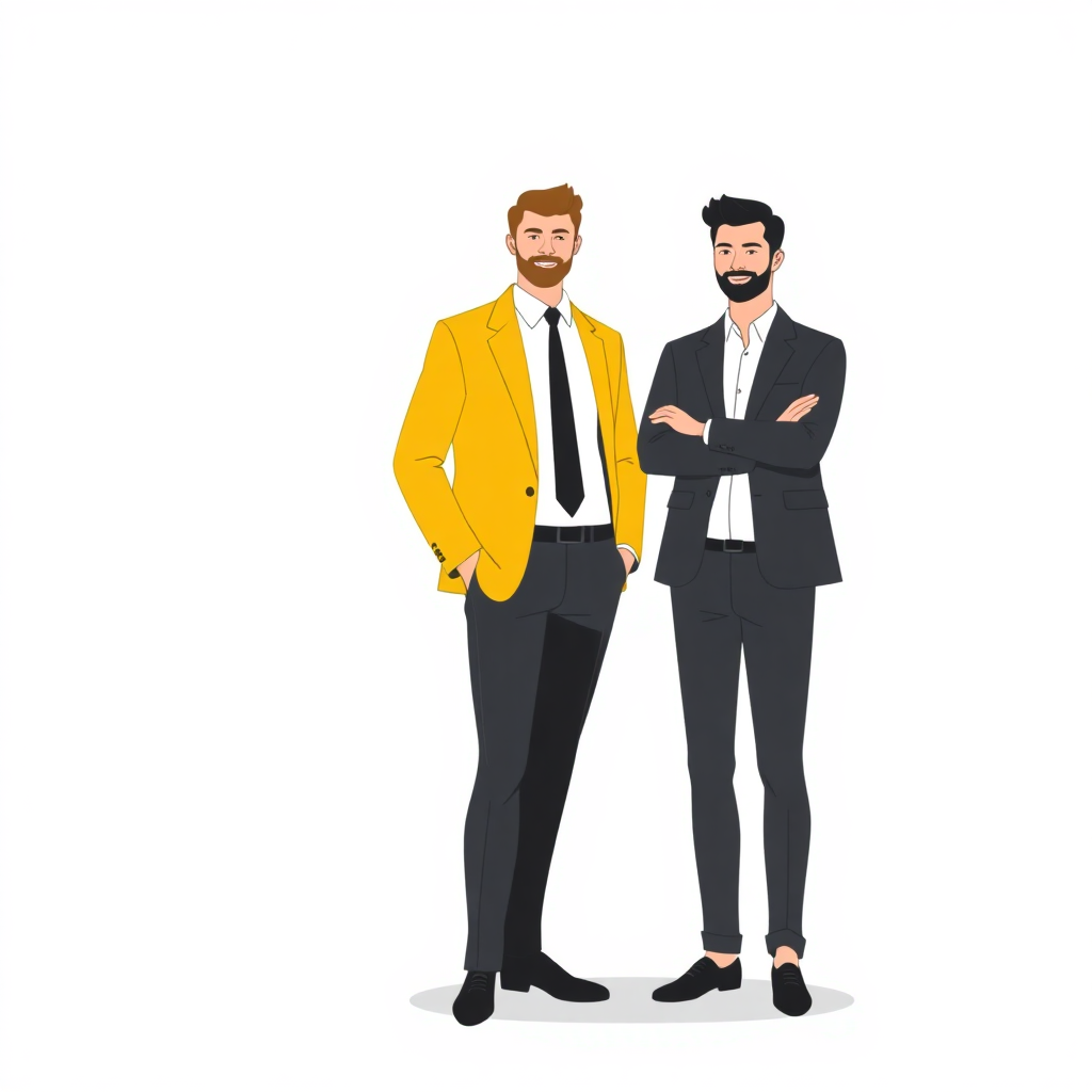 Modern entrepreneur standing confidently with a digital clone version of himself